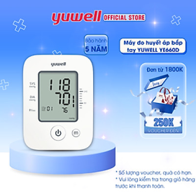 Máy đo huyết áp điện tử bắp tay chính hãng YUWELL YE660D [Nhập khẩu chính hãng - Bảo hành 5 năm]