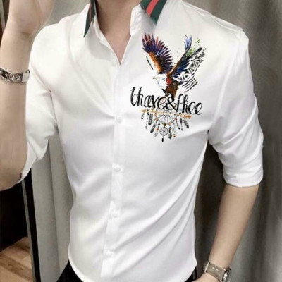 Áo sơ mi nam tay dài viền cổ họa tiêt chữ và chim đại bàng