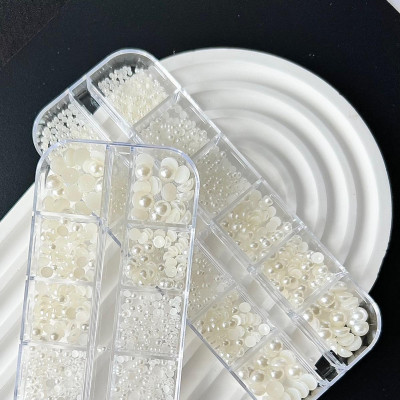 Khay Ngọc Tròn Hạt Trai Nửa Mix Trắng Ngà Làm Nail, Khay Nhựa 12 Ô Chia Nhiều Size Trang Trí Móng Tay Chân Làm Móng Chuyên Nghiệp Nữ Women