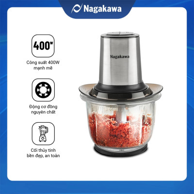 Máy xay thịt 2 lưỡi dao kép cối thủy tinh Nagakawa NAG0812 (400W - 1.5 Lít) - Hàng Chính Hãng