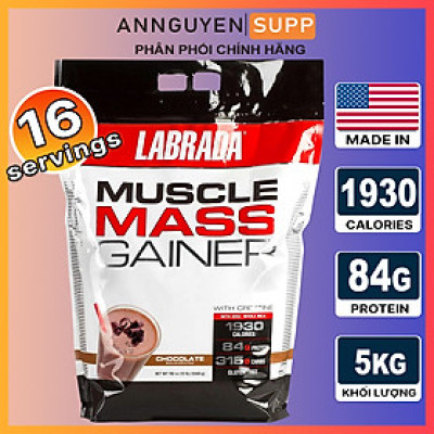 Sữa Tăng cân & Tăng cơ - Muscle Mass Gainer từ Labrada - Cung cấp Calories, Protein, BCAAs & 20 Loại Vitamin Khoáng chất - Hỗ trợ tăng cân tăng cơ nhanh cho người gầy kén ăn, khó hấp thụ thức ăn tự nhiên