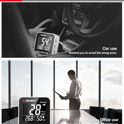 Máy Đo Chất Lượng Không Khí SNDWAY SW-825 - Đo Bụi Siêu Mịn PM2.5 - Đo Nhiệt Độ - Độ Ẩm Thời Gian Thực - Sử Dụng Pin Sạc - Hàng Chính Hãng