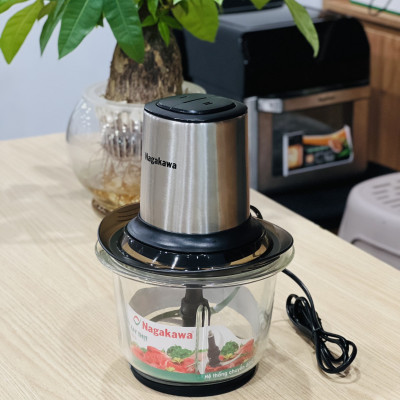 Máy xay thịt 2 lưỡi dao kép cối thủy tinh Nagakawa NAG0812 (400W - 1.5 Lít) - Hàng Chính Hãng