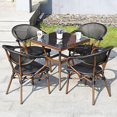 Bộ bàn cafe vuông mặt lưới Texilen ốp kính 4 ghế SL TE2029-70A / CC2005-A Nội thất Capta