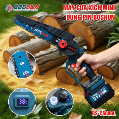 Máy Cưa Pin 8 Inch Boshun Cầm Tay - CS08 - Tốc Độ Cưa 7m/s - Không Chổi Than Cao Cấp - Chân Pin Phổ Thông 2 Pin 15 Cell 21V/6Ah