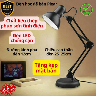Đèn học PIXAR Bóng LED Chống Cận Bảo Vệ Mắt Có Tặng Kẹp Bàn Chắc Chắn ĐK 12cm Chất Liệu Thép Phun Sơn Tĩnh Điện D Danido