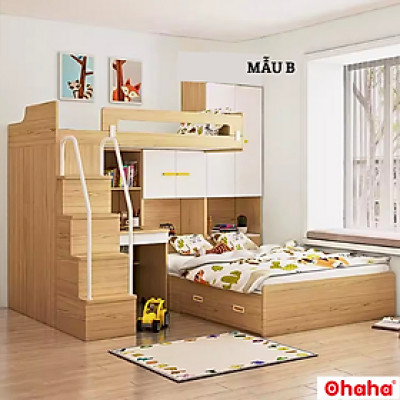 Giường tầng thông minh Ohaha kết hợp tủ áo và bàn học - GTTM017