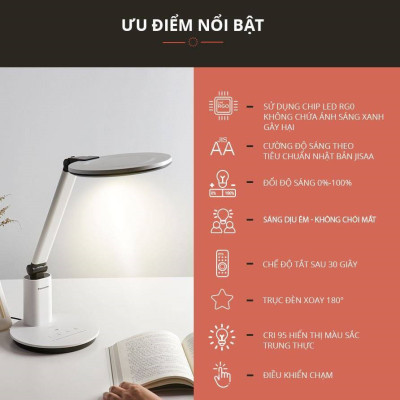 Đèn Để Bàn đổi màu 19W Panasonic HHGLT062319 Chip Led RG0, không ánh sáng xanh, an toàn cho mắt, điều chỉnh độ sáng