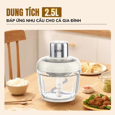 Máy xay thịt UNIE UM366, công suất 400W, 2 cối thủy tinh tiện lợi, động cơ đồng cao cấp;  xay thịt, đánh ruốc, bóc tỏi tiện lợi; hàng chính hãng bảo hành 12 tháng