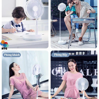Quạt không dây gấp gọn CYKE P10 tự động xoay, có remote điều khiển, hẹn giờ và kiêm đèn ngủ, 5 cánh, hàng chính hãng