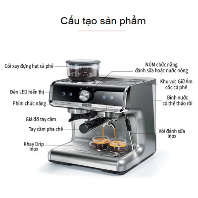 Máy pha cà phê Espresso chuyên nghiệp 3 trong 1 thương hiệu cao cấp HiBREW CM5020, công suất 1550W, áp suất 20bar - Hàng chính hãng