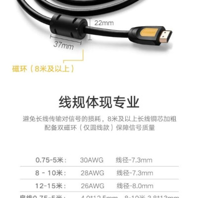Ugreen UG10170HD101TK 10M màu Vàng Cáp tín hiệu HDMI chuẩn 1.4 hỗ trợ phân giải - HÀNG CHÍNH HÃNG