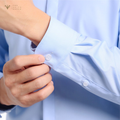 ÁO SƠ MI XANH TRƠN, KHUY ẨN, CHẤT LIỆU BAMBOO CAO CẤP, THƯƠNG HIỆU THE SUITS HOUSE