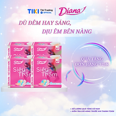 Combo 4 Băng vệ sinh Diana siêu thấm siêu mỏng cánh 20 miếng/gói