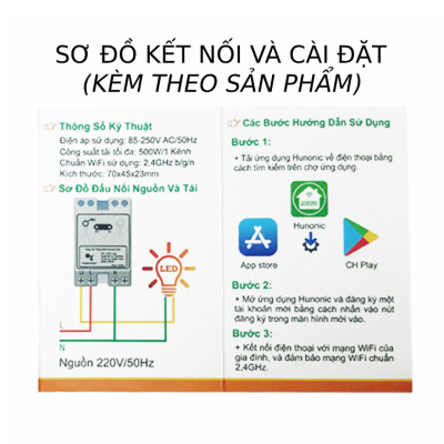 Công tắc thông minh ĐIỀU KHIỂN TỪ XA qua wifi HUNONIC DATIC 1 Kênh 500W - Cơ Điện Shop