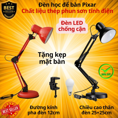 Đèn học PIXAR Bóng LED Chống Cận Bảo Vệ Mắt Có Tặng Kẹp Bàn Chắc Chắn ĐK 12cm Chất Liệu Thép Phun Sơn Tĩnh Điện D Danido