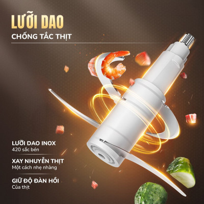 Máy xay thịt UNIE UM366, công suất 400W, 2 cối thủy tinh tiện lợi, động cơ đồng cao cấp;  xay thịt, đánh ruốc, bóc tỏi tiện lợi; hàng chính hãng bảo hành 12 tháng
