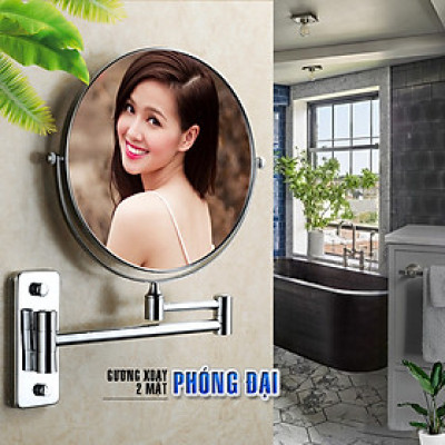 Gương trang điểm phóng đại 3 lần, xoay 360 độ, 2 mặt siêu nét, treo tường phòng tắm, phòng ngủ, Khách sạn, resort, Inox SUS 304, Size 15cm, 18cm, 20cm, Minh House