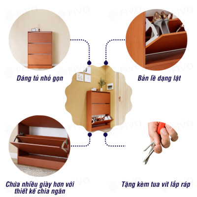 Tủ Giày Gỗ Cánh Lật Thông Minh FIVO FS55 Gỗ Chống Ẩm, Tiết Kiệm Không Gian, Sức Chứa Lớn, Dễ Dàng Lắp Đặt