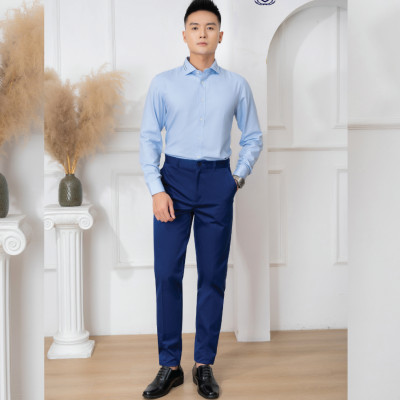 Áo sơ mi nam dài tay ALIGRO 100% chất bamboo Màu Xanh phối cổ bẻ dáng ôm body ALGS214