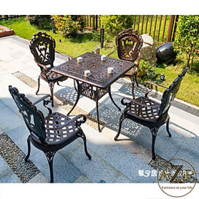 Bộ Bàn Ghế Sân Vườn 80cm Ngoài Trời Outdoor Ban Công (100% Nhôm Đúc) Hàng Nhập Khẩu 100%.