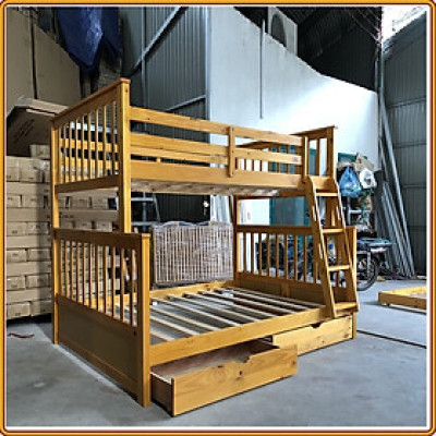 Giường 2 tầng màu vàng Tundo trên 1m2 dưới 1m4 kèm 2 học tủ