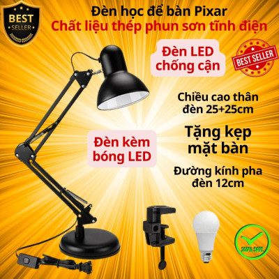 Đèn học PIXAR Bóng LED Chống Cận Bảo Vệ Mắt Có Tặng Kẹp Bàn Chắc Chắn ĐK 12cm Chất Liệu Thép Phun Sơn Tĩnh Điện D Danido