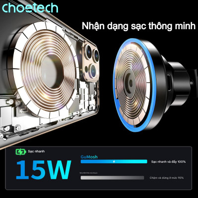 Bộ giá đỡ điện thoại Magnetic 2 in 1 trên ô tô Choetech T208 sạc nhanh công suất 15W - Hàng chính hãng