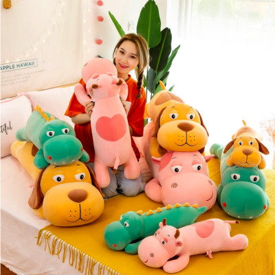 Bộ ba thú nhồi bông mắt lồi cute - Size từ 70cm đến 1m2- Quà tặng gấu bông trâu hồng, chó, khủng long xanh dễ thương - Gối ôm mềm mịn cho bé.