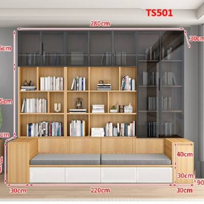 TỦ KỆ SÁCH CÁNH KÍNH KÈM GHẾ NGỒI TS501A - NỘI THẤT LẮP RÁP VIENDONGADV