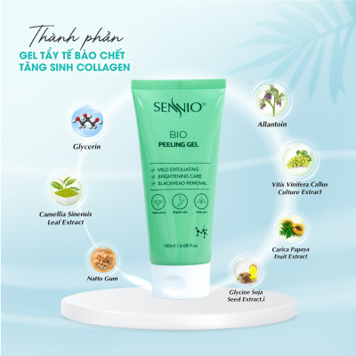 Gel tẩy tế bào chết mặt bổ sung Collagen Sennio Premium Collagen Peeling sạch sâu phù hợp cho da dầu mụn 180ml SNO 806
