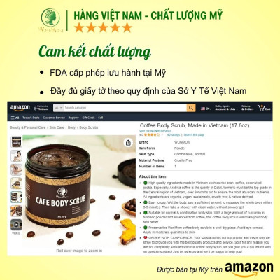 Scrub café tẩy toàn thân, trắng da, sạch mụn, đánh bay thâm rạn Wonmom 500g