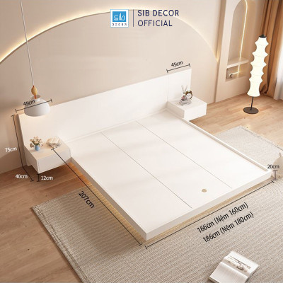 Giường Ngủ Tatami Tối Giản Hiện Đại Màu Trắng Có Đèn LED SIB Decor GN31