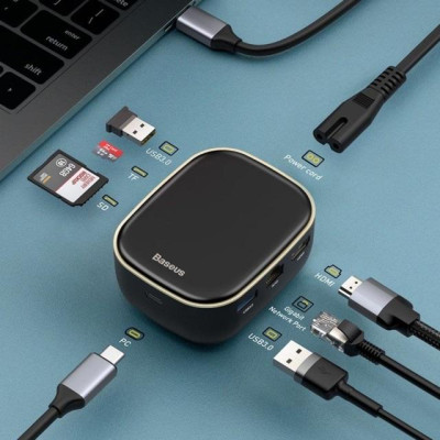  Bộ Hub kiêm sạc 60W, mở rộng 7 in 1 Baseus (USB 3.0*2 + HDMI + SD/TF + RJ45 , 60W, 5Gbps)- Hàng chính hãng.