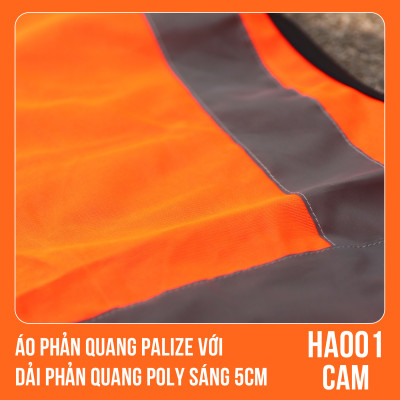 Áo phản quang Palize với dải Phản quang Poly sáng 5cm màu Cam - Mã HA001