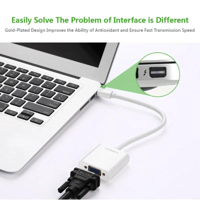 Ugreen UG10458MD113TK Màu Trắng ABS Cáp chuyển đổi Mini DP sang VGA 1920x1080 60Ghz - HÀNG CHÍNH HÃNG