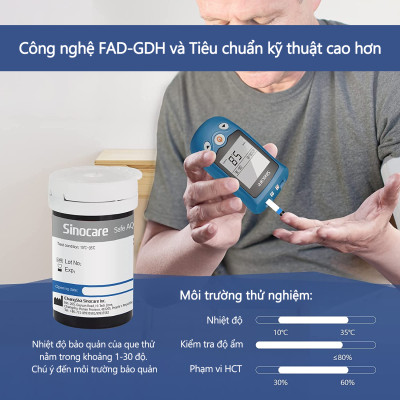 Hộp 50 Que Thử Đường Huyết Safe AQ UG Chính Hãng Sinocare Tặng Kèm 50 Kim Chích Máu