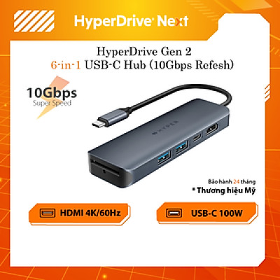 HUB chuyển đổi HyperDrive Next 6 IN 1 Port USB-C Hub - Truyền tải dữ liệu nhanh, hỗ trợ màn hình 4K60Hz - HD4002GL - Hàng Chính Hãng