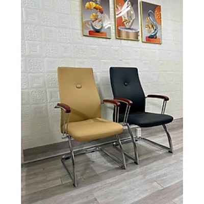 Ghế phòng họp chân quỳ nệm pvc màu đen màu kem CV4103-P1 Nội thất Capta Lưng cao nệm pvc nhập khẩu tay thép mạ ốp gỗ cố định hcm