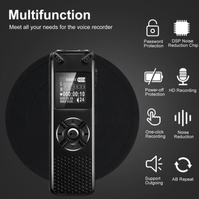 ROGTZ - Máy Ghi Âm Chuyên Nghiệp V91 Chip Xử Lý ATJ21275 Bộ nhớ 8Gb Loa ngoài Mic Thu Âm Kép Định dạng Nhiều chế độ ghi âm Ghi MP3/Wav Hỗ trợ Thẻ Nhớ Ngoài Màn hình LCD Pin 410mAh Thời gian Ghi 581 Giờ Mật Khẩu Bảo Vệ Hỗ trợ Đa Ngôn Ngữ - Hàng Chính Hãng