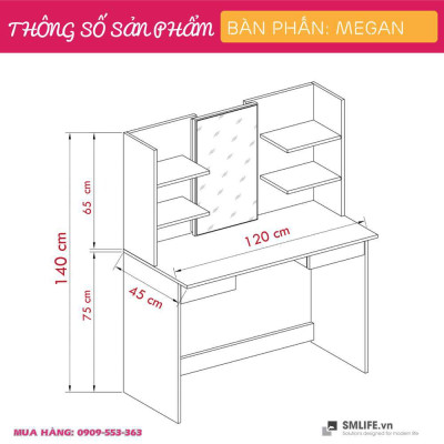 Bàn phấn hiện đại bằng gỗ công nghiệp SMLIFE Megan
