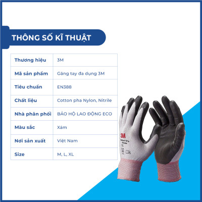 Găng tay đa dụng 3M. Bao tay bảo hộ lao động an toàn khi làm việc, lao động thao tác chuẩn xác
