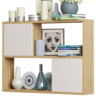 Kệ Gỗ Treo Tường 2 Tầng 2 Cánh Tủ Màu Trắng và Sồi Juno Sofa CTKT413 KT 120x65x24cm