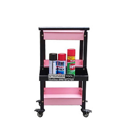 XE ĐẨY ĐA NĂNG 3 TẦNG MÀU HỒNG CÓ KHAY PHỤ