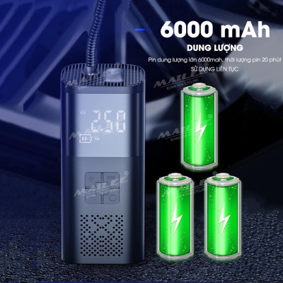 Bơm điện cầm tay di động VC-027 cho ô tô, xe đạp điện, xe máy dung lượng 6000 mAh, đa năng, không dây di động 150 psi (đủ phụ kiện) - Mai Lee