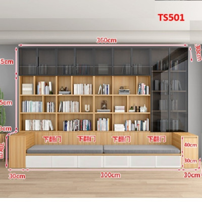TỦ KỆ SÁCH CÁNH KÍNH KÈM GHẾ NGỒI TS501A - NỘI THẤT LẮP RÁP VIENDONGADV