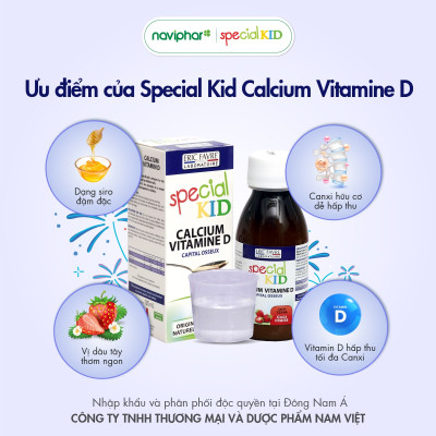 TPBVSK Special Kid Calcium Vitamin D - Bổ sung Canxi và Vitamin D giúp xương, răng chắc khỏe - Giúp con cao lớn hơn (125ml) [Siro – Nhập khẩu Pháp]