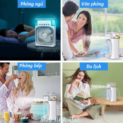 Quạt phun sương để bàn nhỏ gọn MINI COOL FAN, tiện lợi, có 5 vòi phun sương quạt hơi nước kèm đèn led hẹn giờ cùng 3 chế độ phun sương Hàng chính hãng