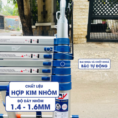 Thang nhôm rút đôi DIY TL-AI-50S chiều cao sử dụng tối đa chữ A 2.4m chữ I 5m - Tiêu chuẩn chất lượng an toàn Châu Âu