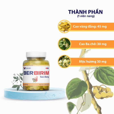 Viên uống Berbirim Hoa Việt - Hỗ trợ giảm nhanh đau bụng, rối loạn tiêu hóa, tiêu chảy (Lọ 100 viên)